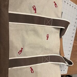 L.L. Bean Stylish Brown and Cream Tote Bag with Red lobster.